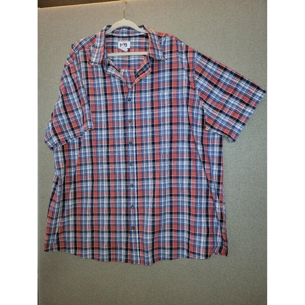 HB Harbor Bay size 2XLT Red White Blue Plaid Short-Sleeve Button-Down Shirt